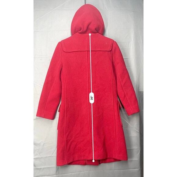 Benetton Wool Duffle Toggle Peacoat Sz S Red Hooded Classic Paddington Bear - Picture 4 of 13